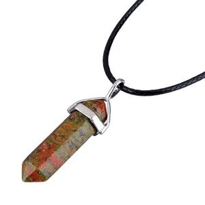 New Unakite Third Eye Chakra Leather Chain Artisan Stainless Steel Necklace
